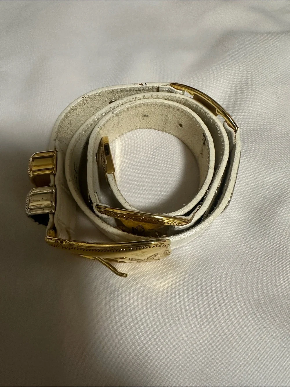 Michael Rose  White Leather women’s Belt with Gold Buckle size S/M